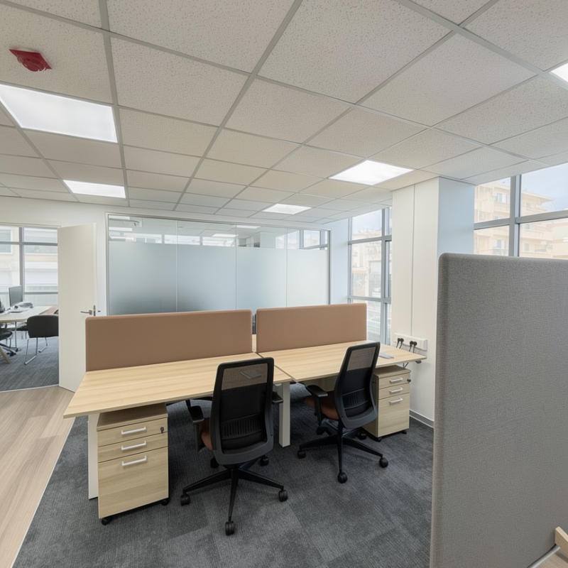 Renovated office meeting area with modern layout, Canon Athens Greece