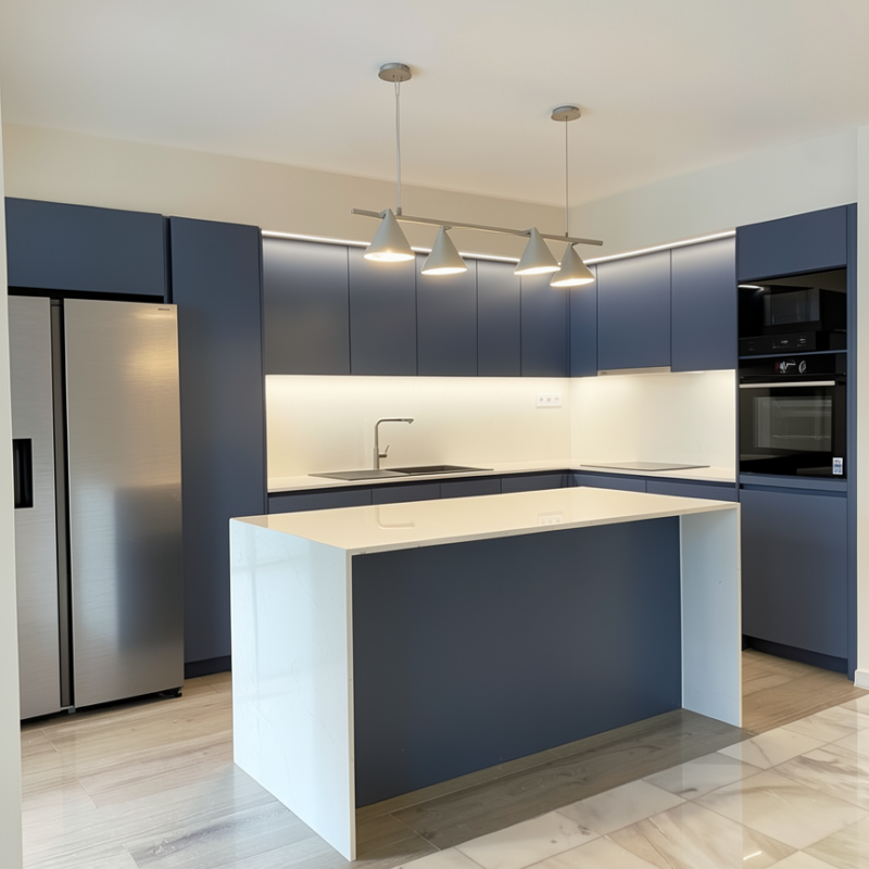 Contemporary kitchen with island after renovation, Paleo Faliro Athens