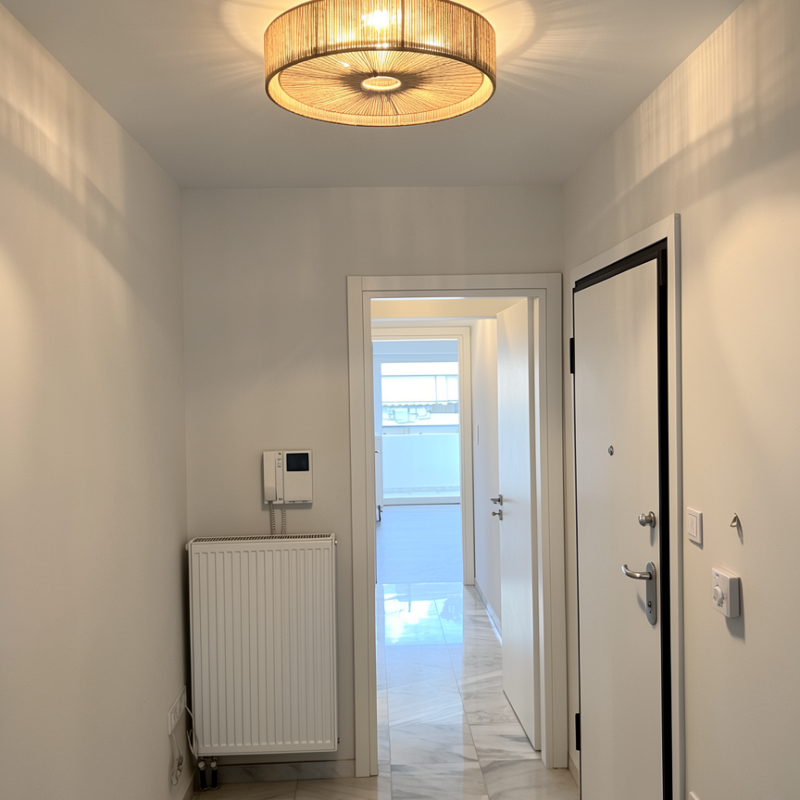 Apartment hallway after renovation with elegant lighting, Athens Greece