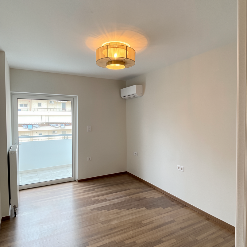 Minimal bedroom after renovation with natural light, Athens Greece