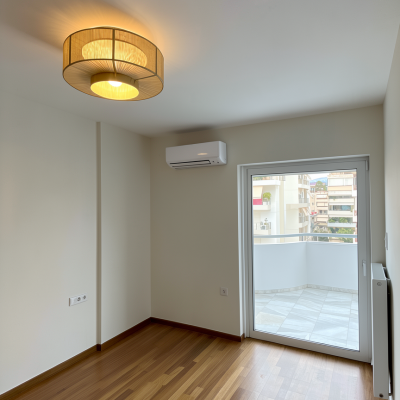 Minimal bedroom after renovation with natural light, Athens Greece