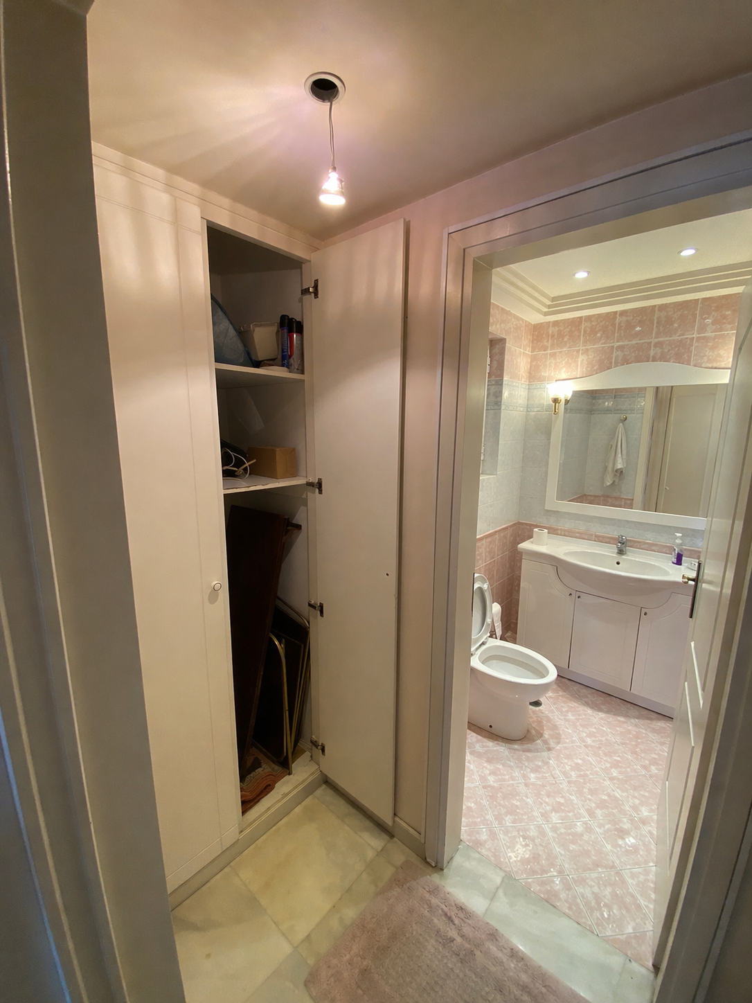Small bathroom before renovation, Athens Greece apartment